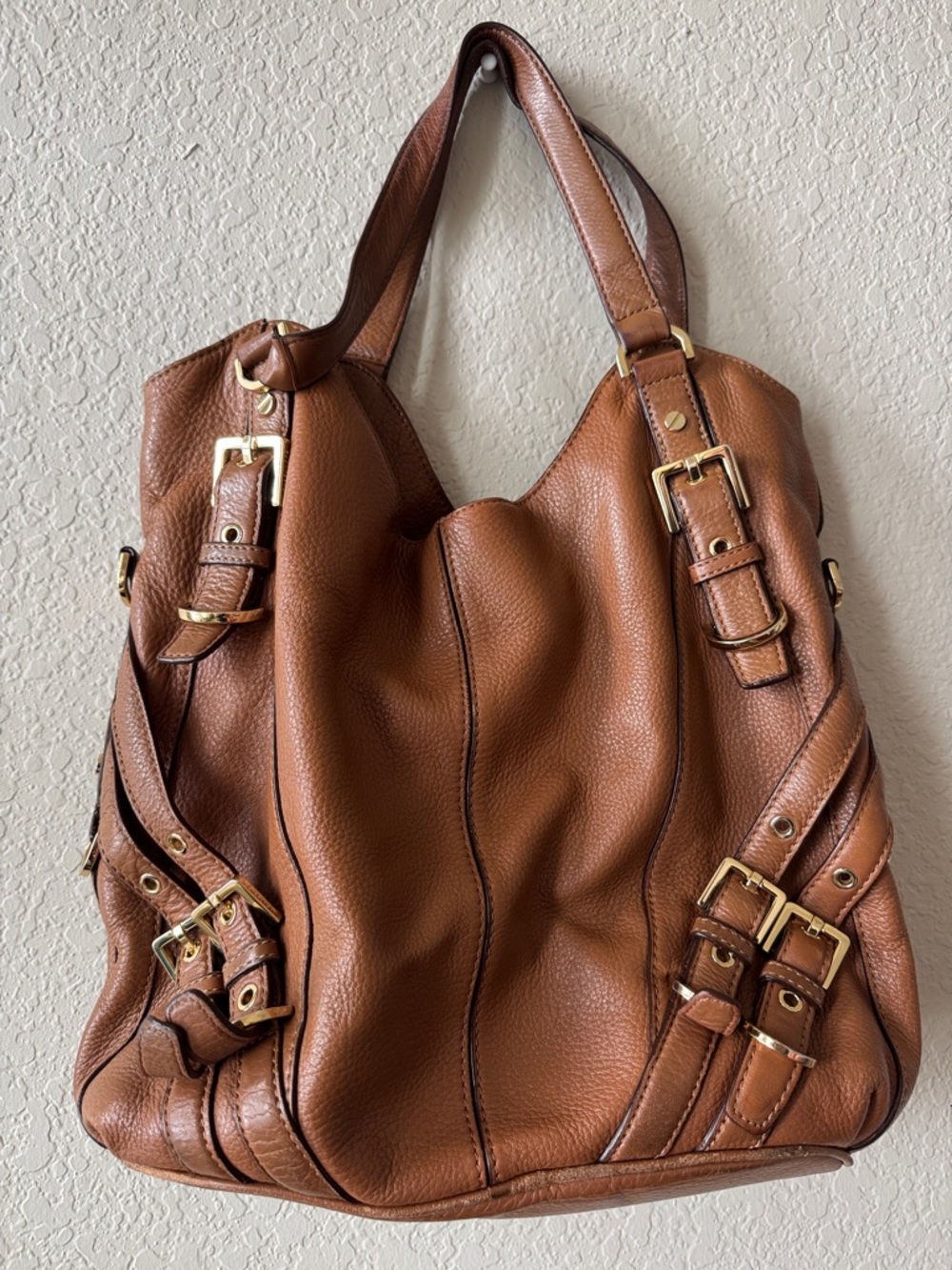 Michael Kors Brown Pebbled Leather Shoulder Bag Large Tote Purse MK - Picture 5 of 7